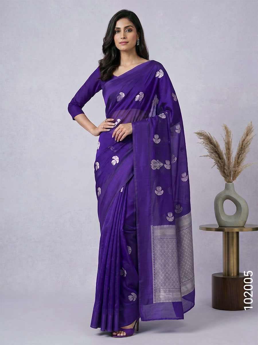 Purple Faux Kora Organza Zari Saree Wholesale