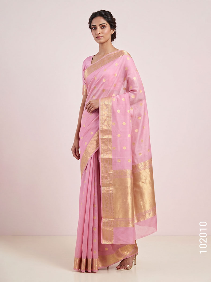 Pink Faux Kora Organza Zari Saree Wholesale