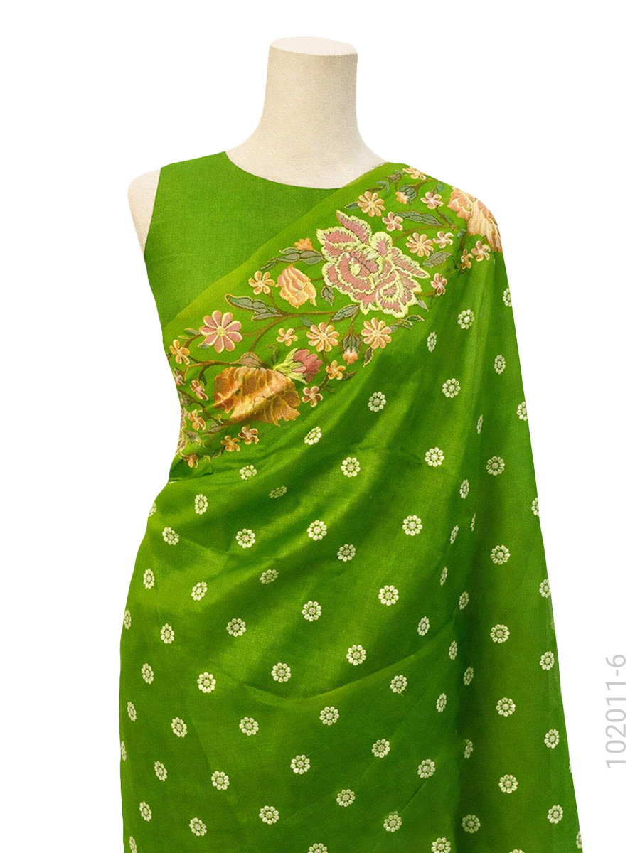 Kora Organza Embroidery Work Banarasi Saree Bulk Export view 7