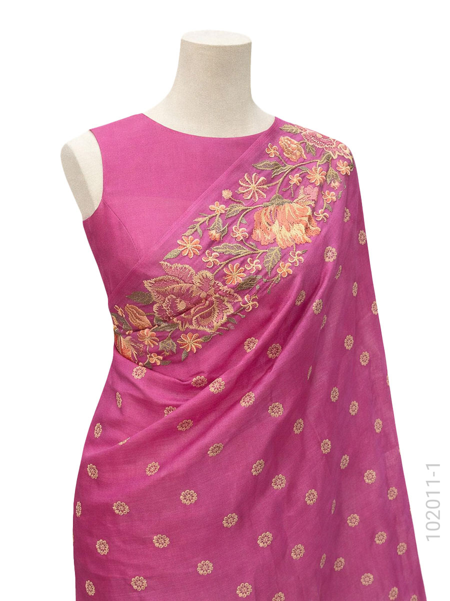 Kora Organza Embroidery Work Banarasi Saree Bulk Export fabric close-up