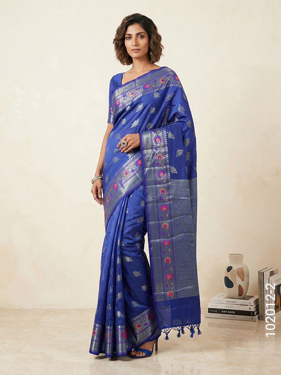 Soft Silk Resham and Zari Work Banarasi Saree Wholesale view 3