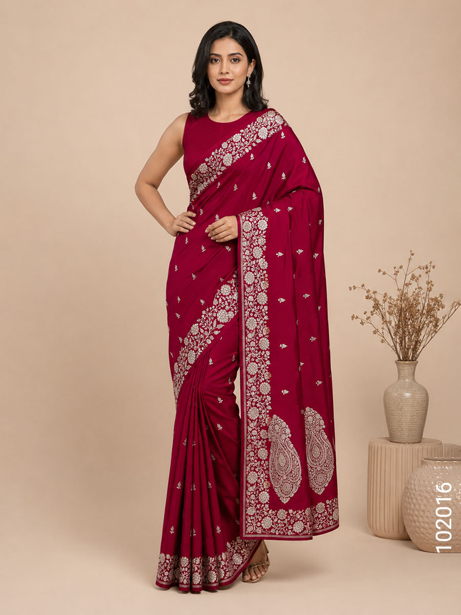 Maroon Blend Mashru Silk Zari Saree Wholesale