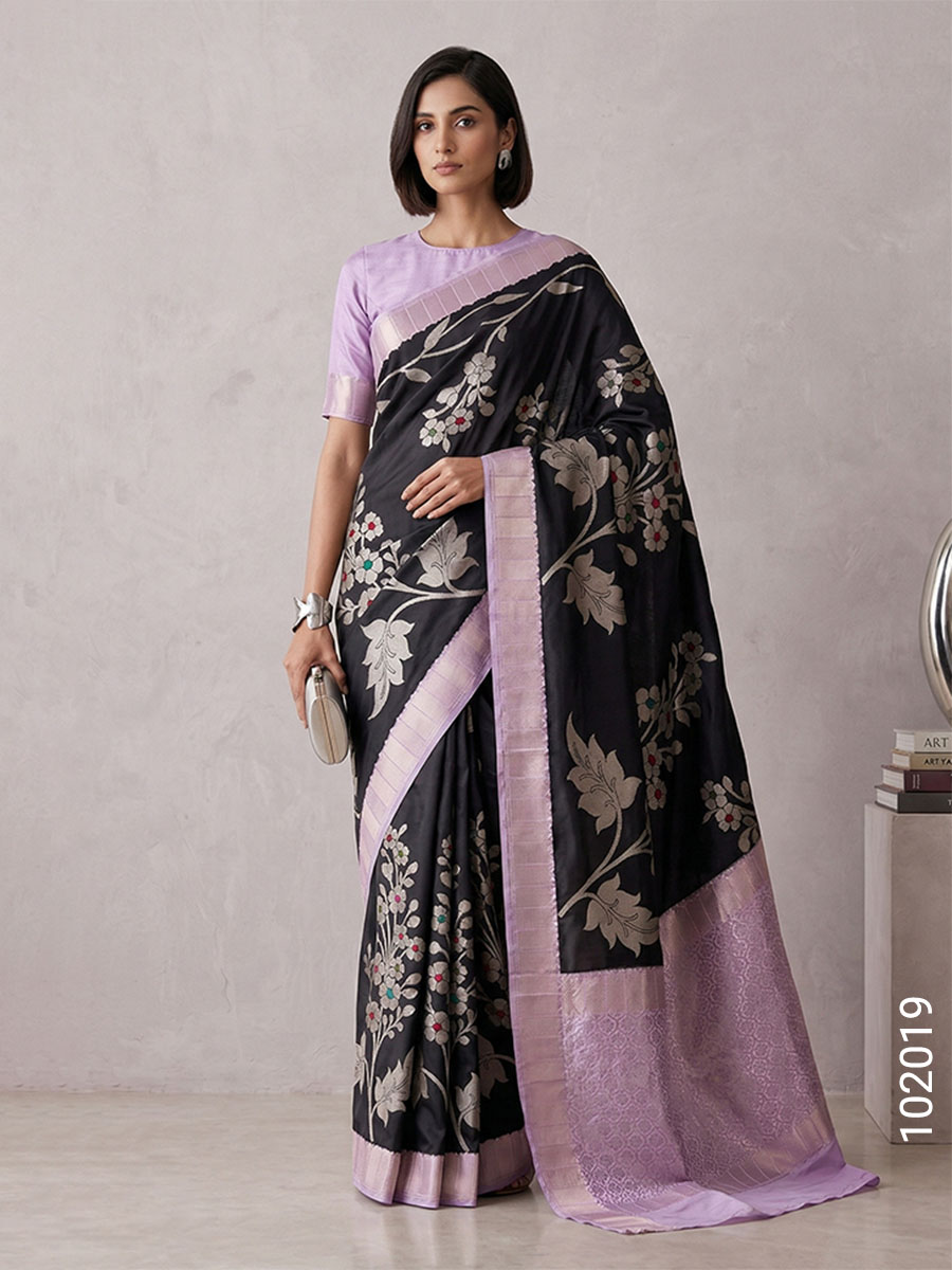 Black Faux Soft Silk Zari Saree Wholesale