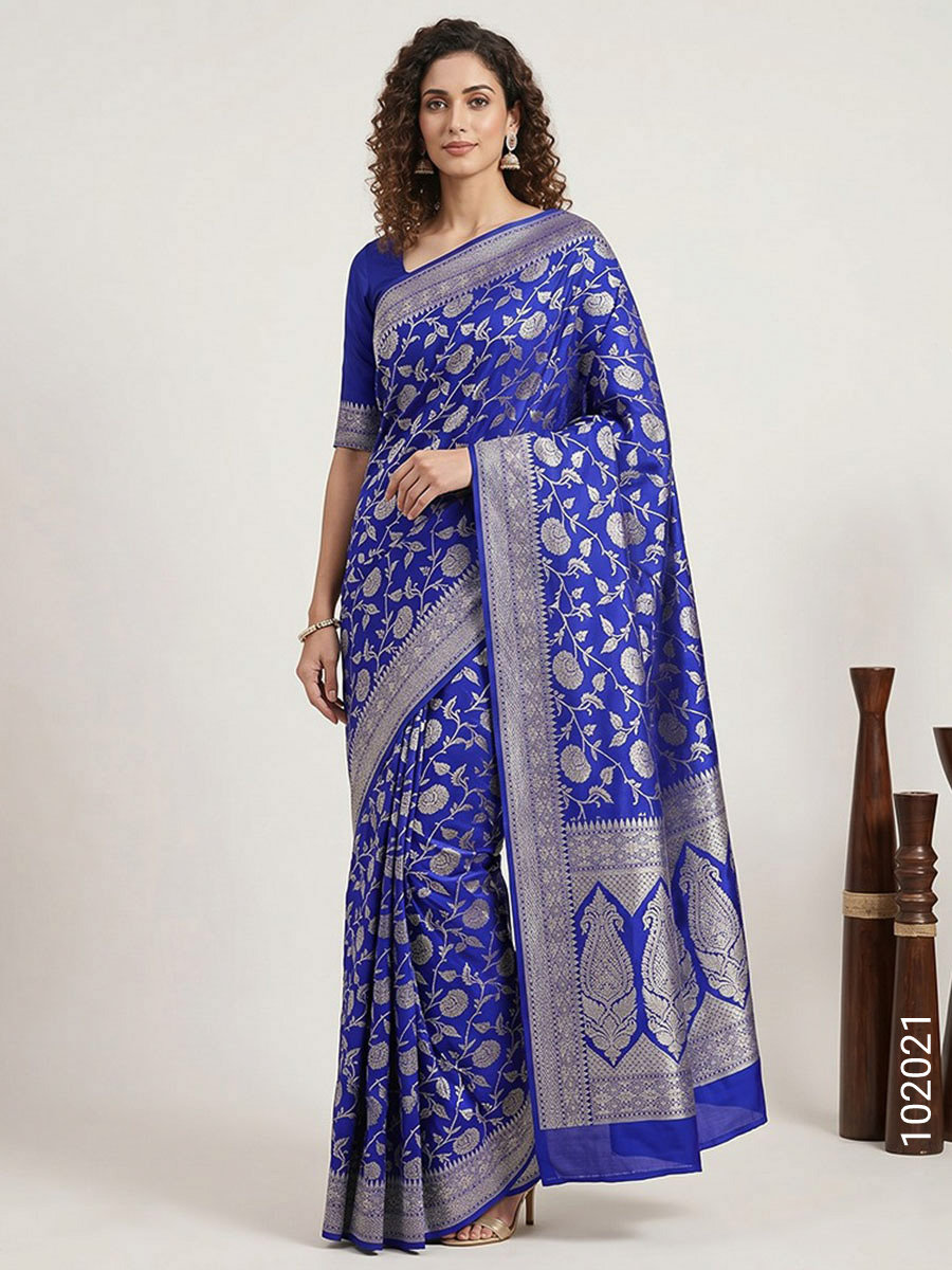 Blue Faux Katan Silk Zari Saree Wholesale