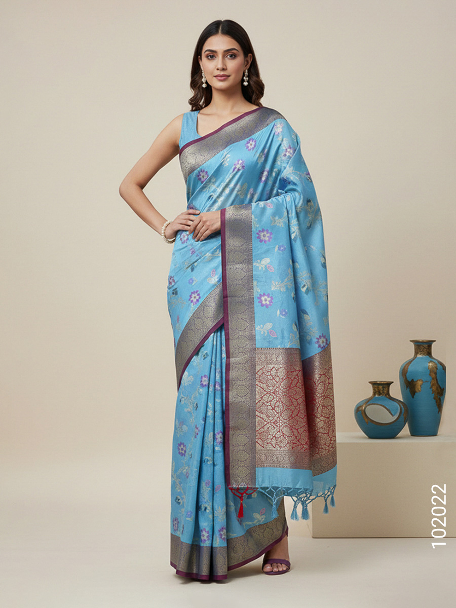 Firozi Faux Cotton Resham and Zari Saree Wholesale