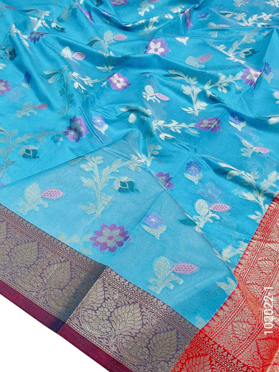 Cotton Resham and Zari Jaal Work Banarasi Saree Wholesale fabric close-up