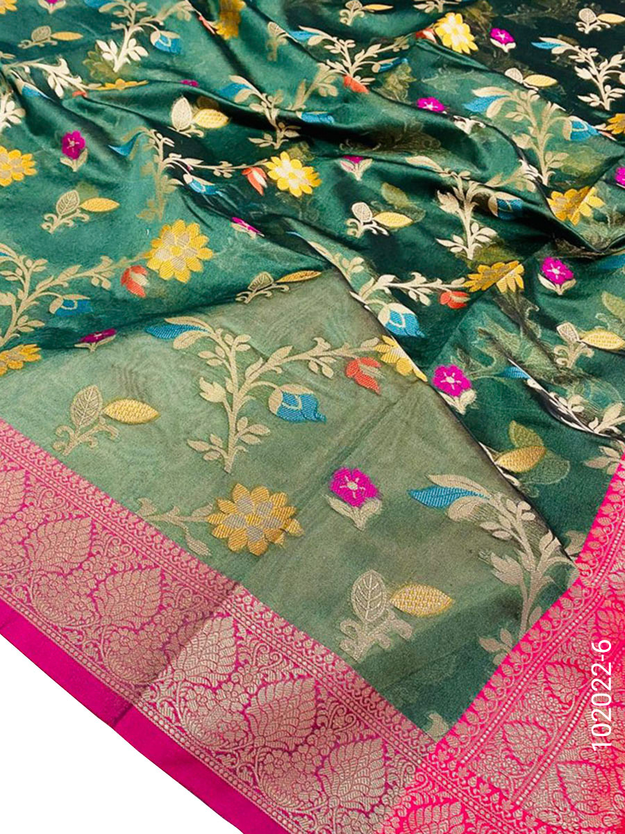 Cotton Resham and Zari Jaal Work Banarasi Saree Wholesale view 7