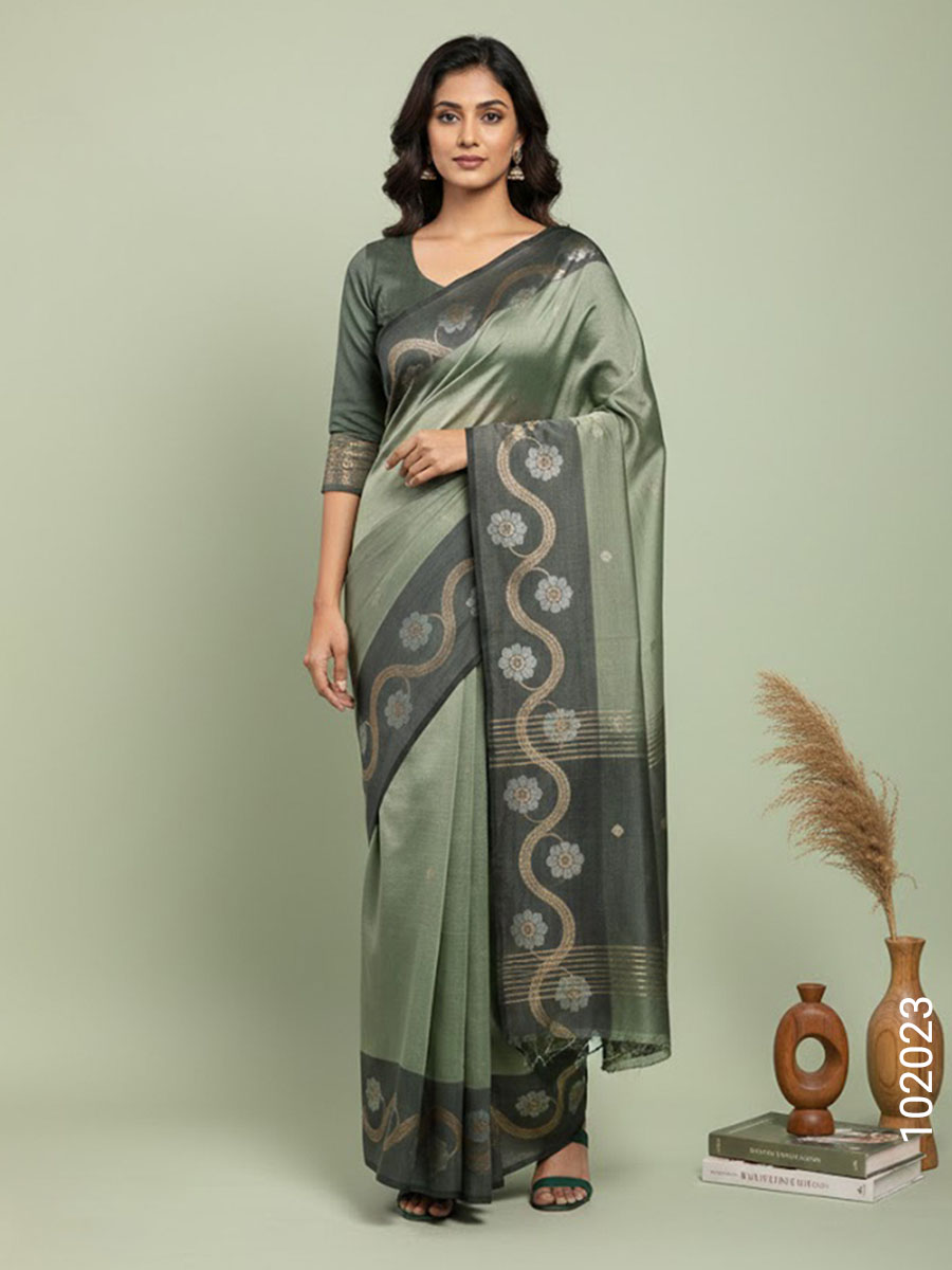 Pistachio Faux Katan Silk Zari Saree Wholesale