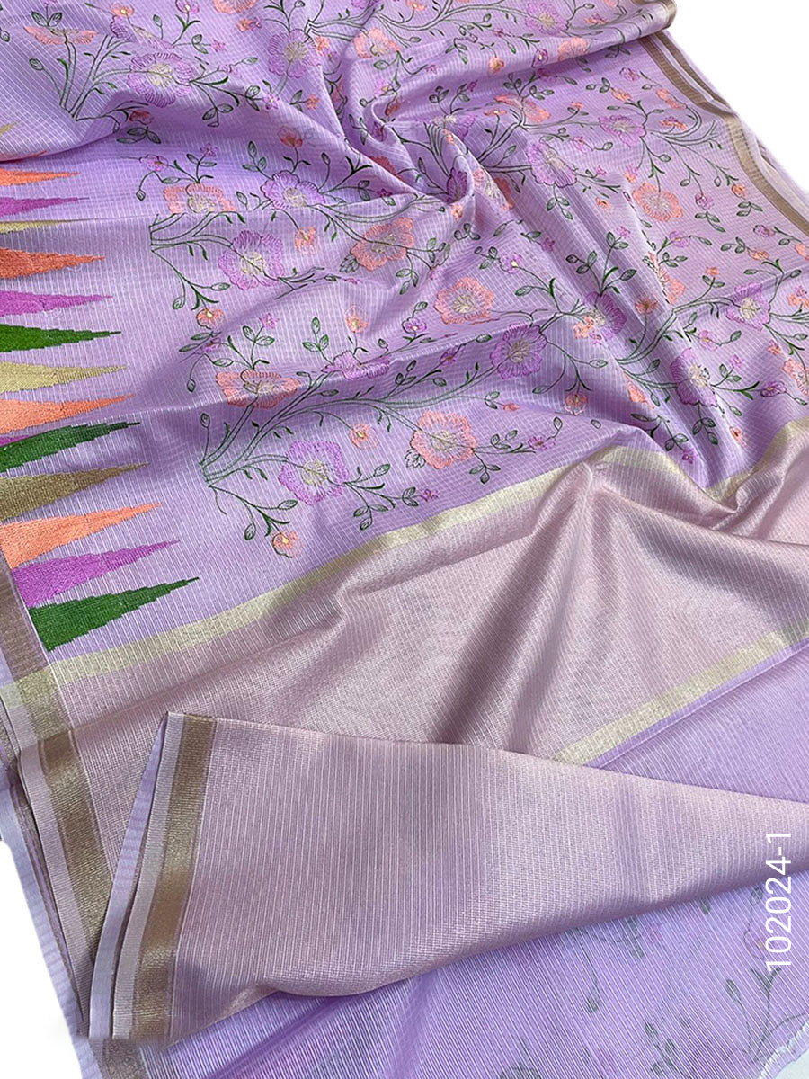 Cotton Kota Checks Embroidery Work Banarasi Saree Wholesale Distribution fabric close-up