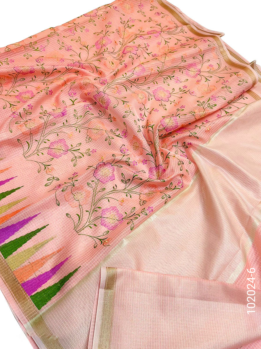 Cotton Kota Checks Embroidery Work Banarasi Saree Wholesale Distribution view 6
