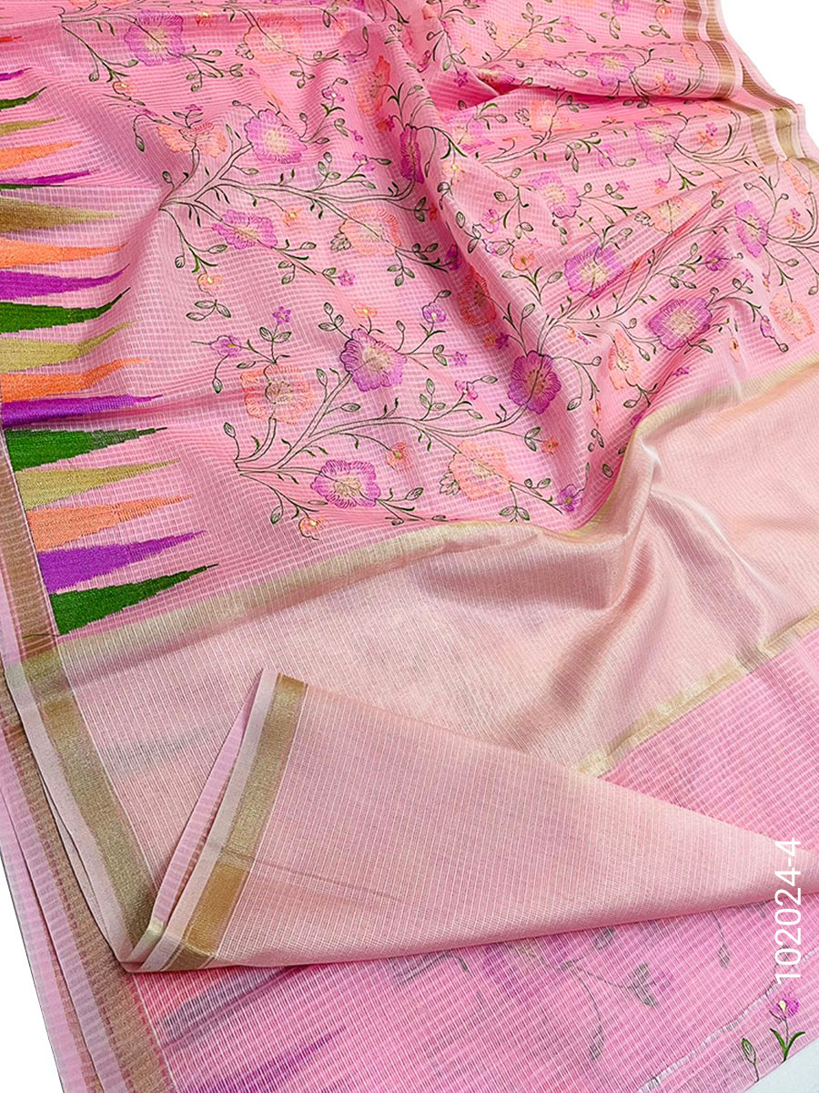 Cotton Kota Checks Embroidery Work Banarasi Saree Wholesale Distribution view 4