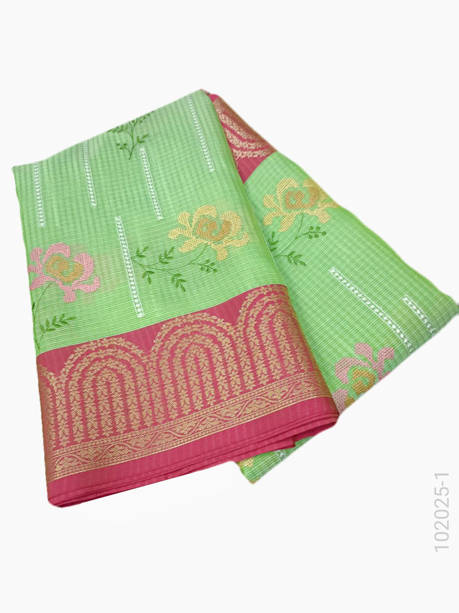 Cotton Kota Checks Embroidery Work Banarasi Saree Bulk Export fabric close-up