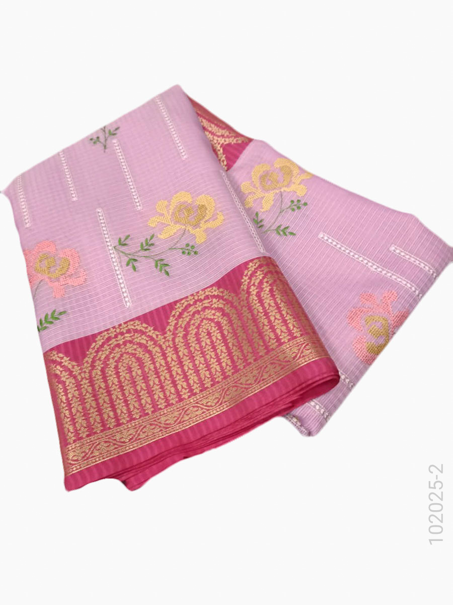 Cotton Kota Checks Embroidery Work Banarasi Saree Bulk Export view 3