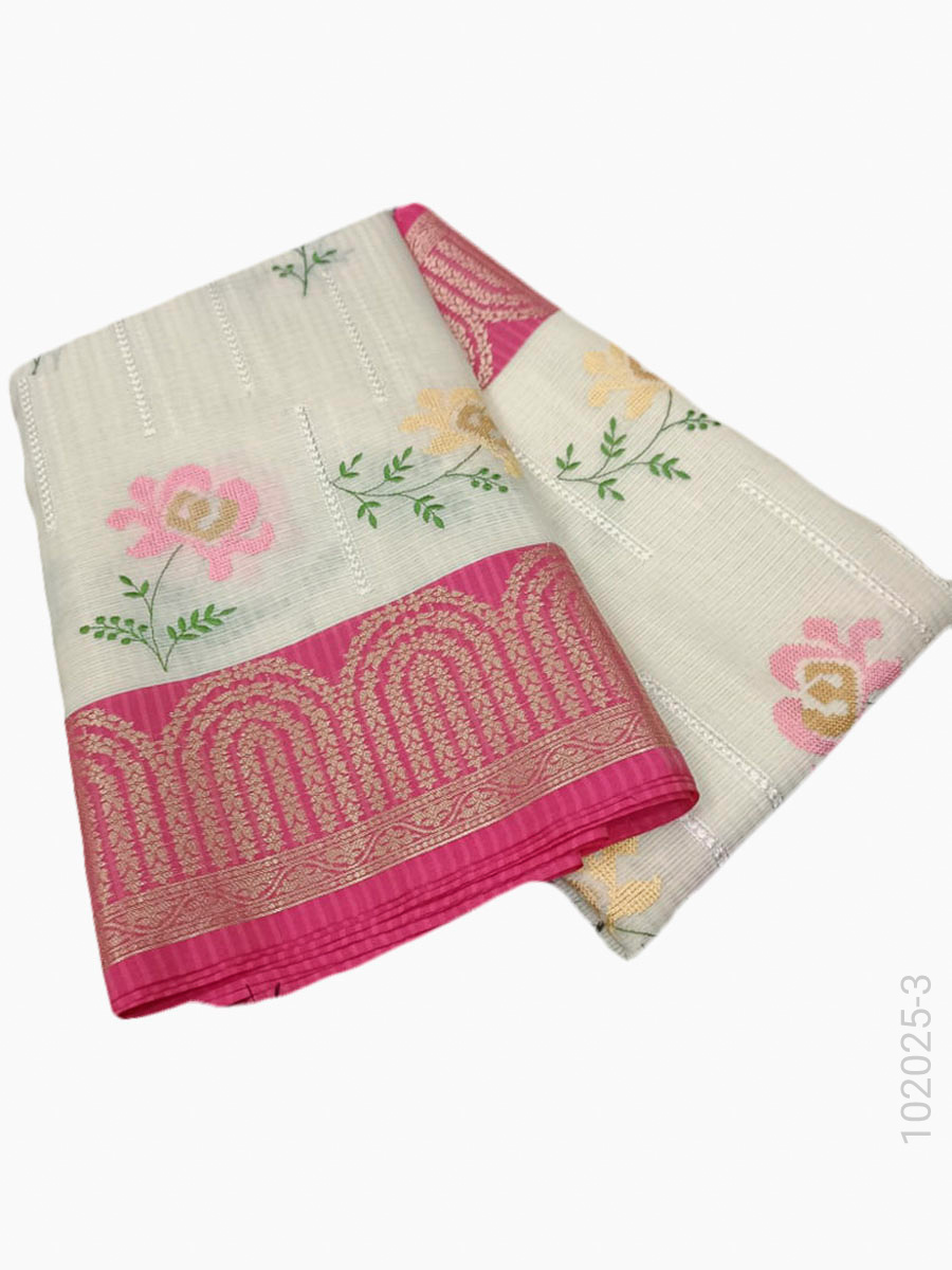 Cotton Kota Checks Embroidery Work Banarasi Saree Bulk Export view 4