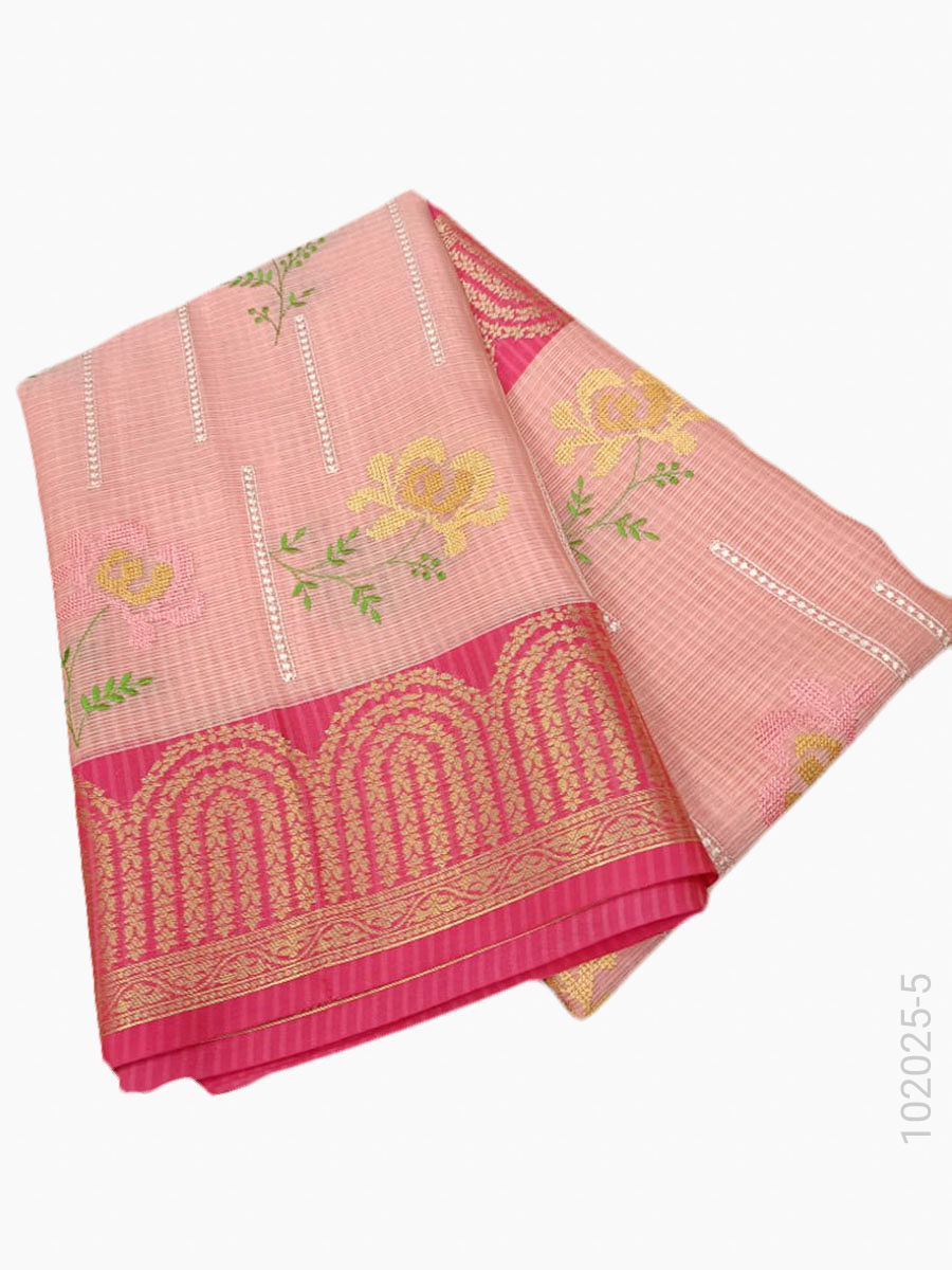 Cotton Kota Checks Embroidery Work Banarasi Saree Bulk Export view 6