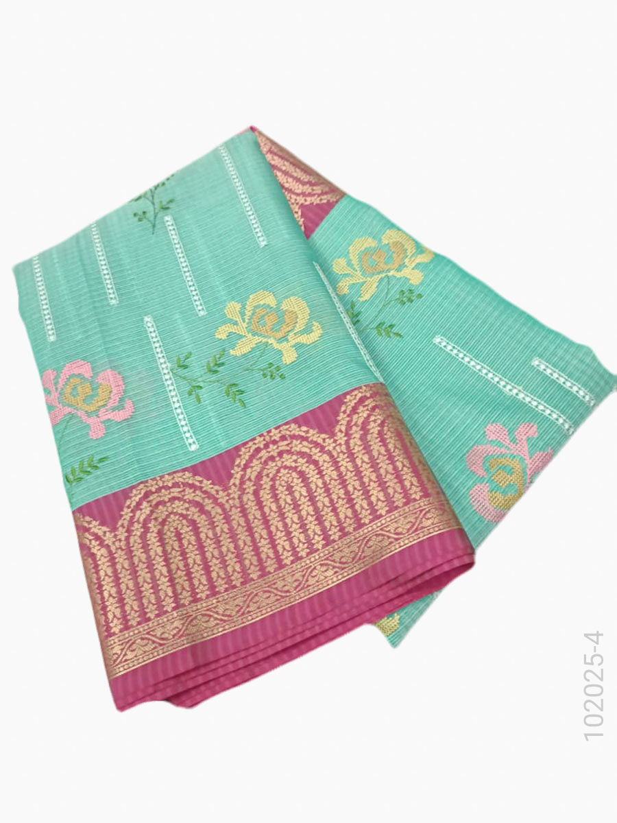 Cotton Kota Checks Embroidery Work Banarasi Saree Bulk Export view 5
