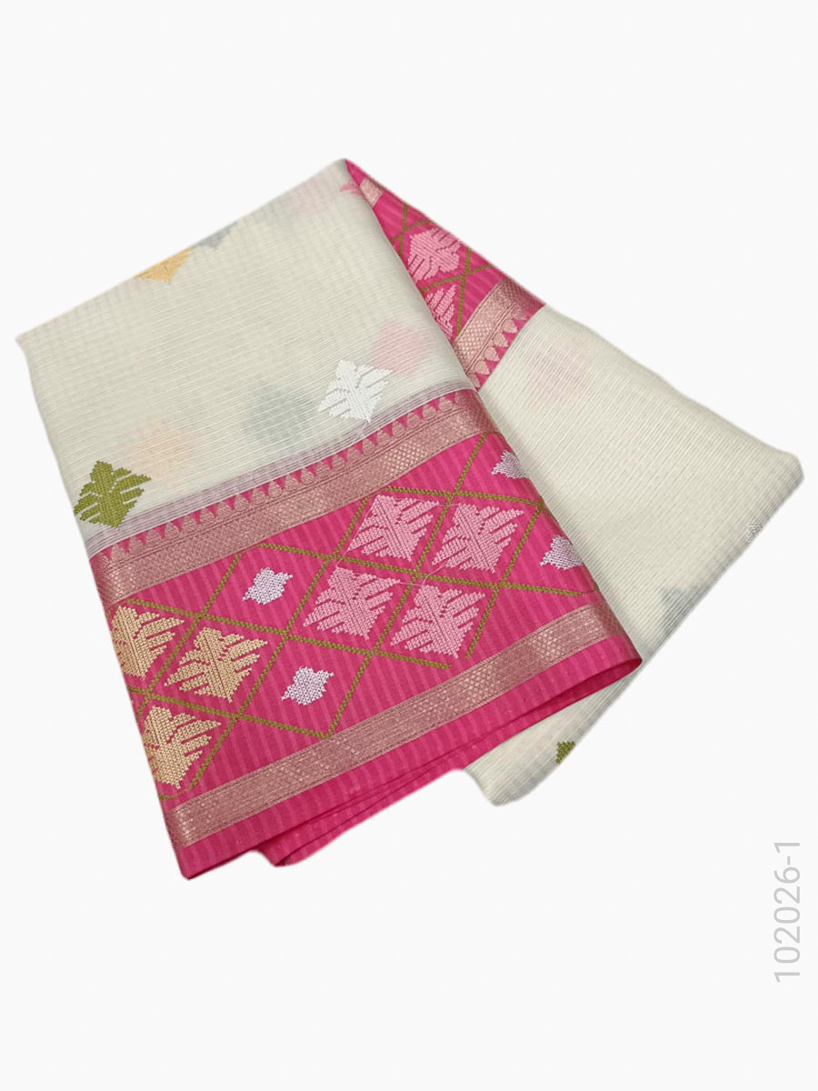 Cotton Embroidery Kota Checks Work Banarasi Saree Wholesale fabric close-up