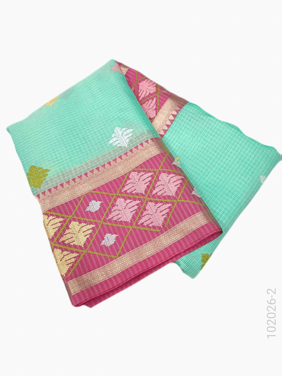 Cotton Embroidery Kota Checks Work Banarasi Saree Wholesale view 3