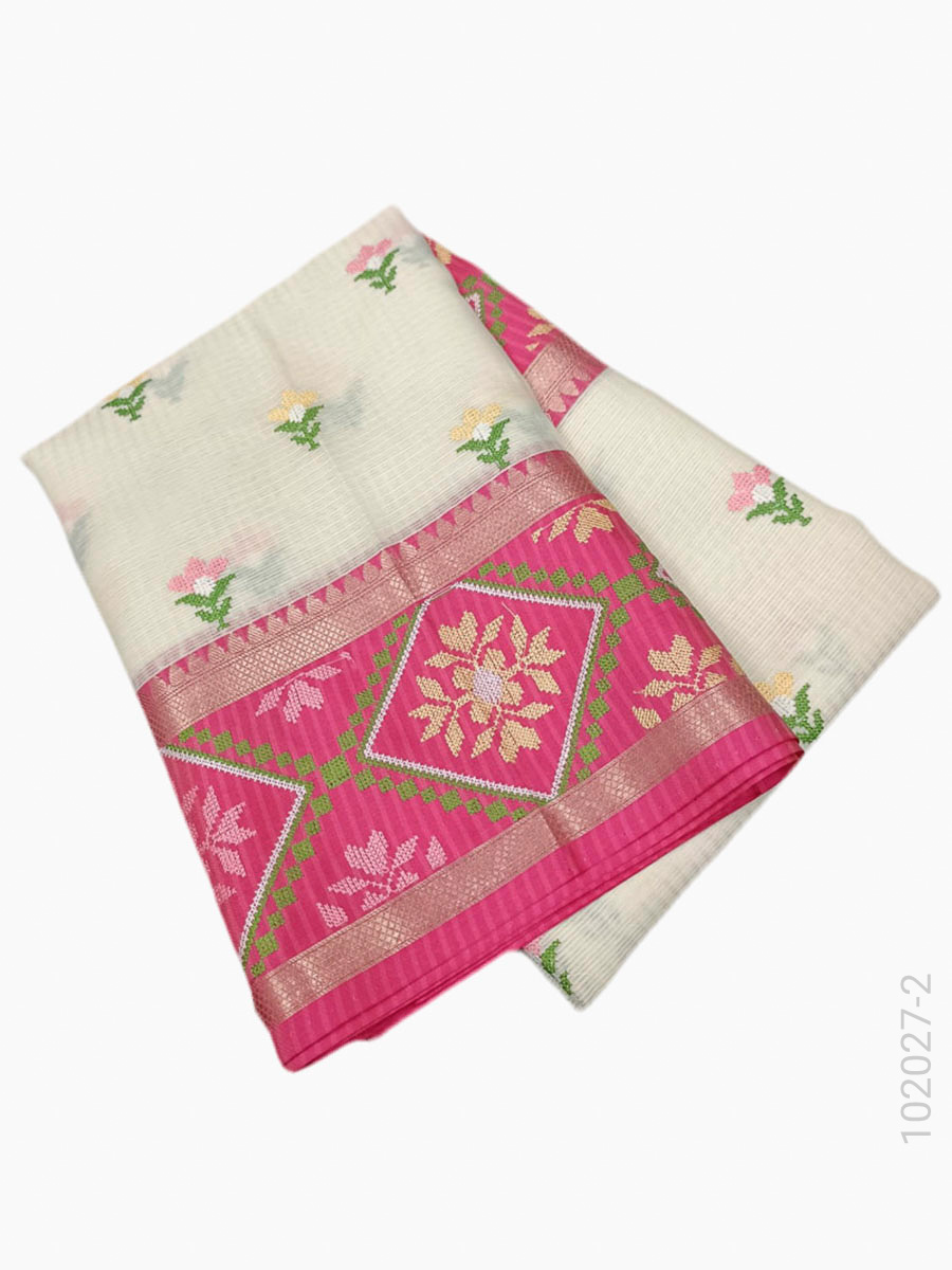 Cotton Kota Checks Embroidery Work Banarasi Saree Wholesale view 3