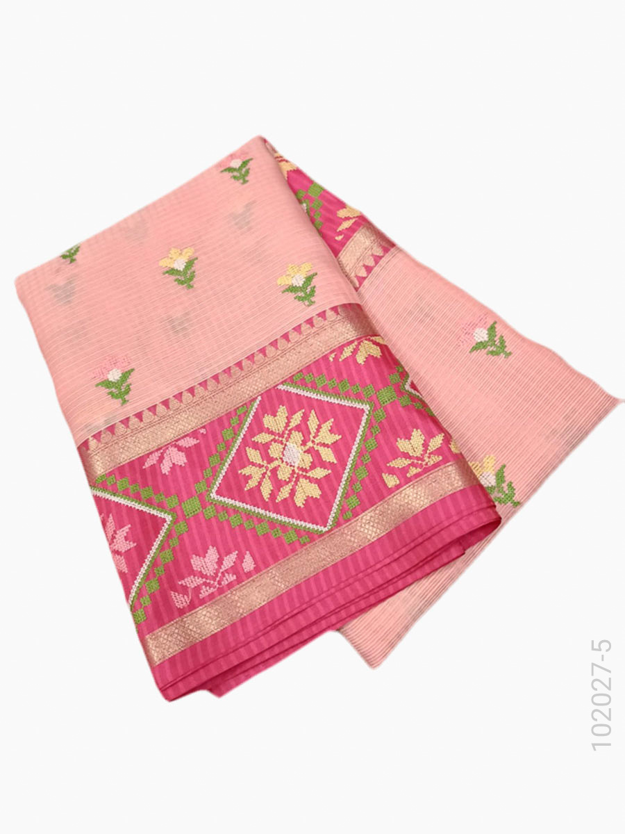 Cotton Kota Checks Embroidery Work Banarasi Saree Wholesale view 6