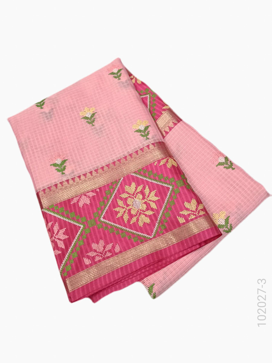 Cotton Kota Checks Embroidery Work Banarasi Saree Wholesale view 4