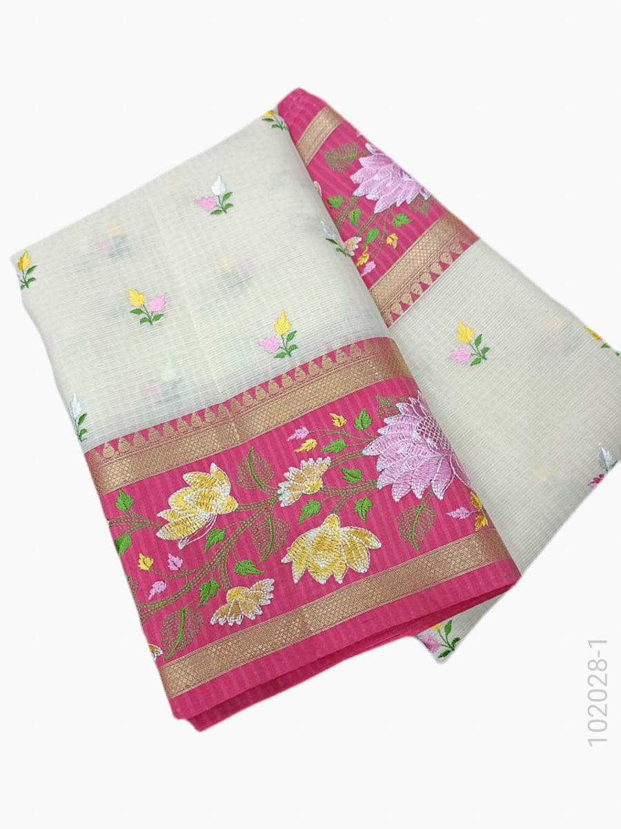 Cotton Embroidery Kota Checks Work Banarasi Saree Wholesale fabric close-up
