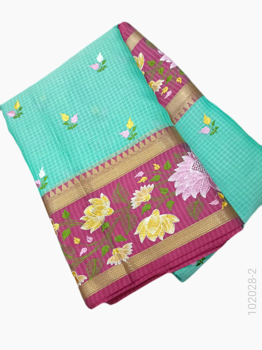 Cotton Embroidery Kota Checks Work Banarasi Saree Wholesale view 3