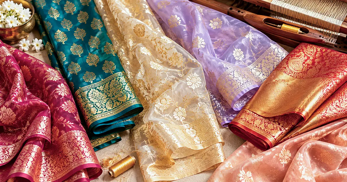 Top Banarasi Saree Fabrics Explained: Katan Silk, Organza, Tissue, Mashru and More