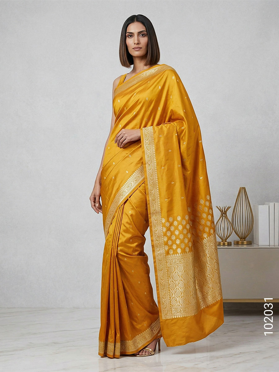 Gold Faux Katan Silk Zari Saree Wholesale