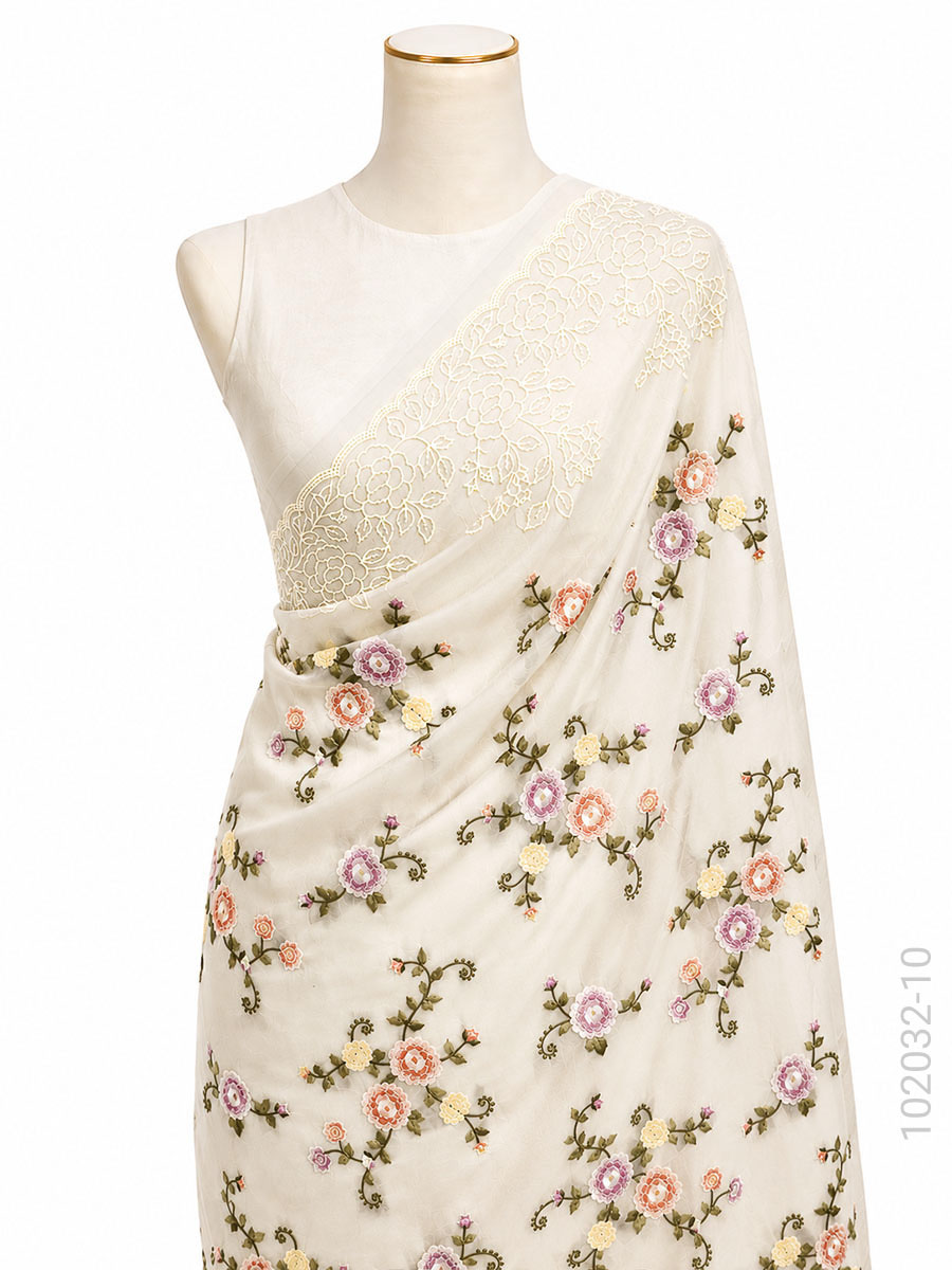 Kora Organza Embroidery Floral Work Banarasi Saree Bulk Export view 11