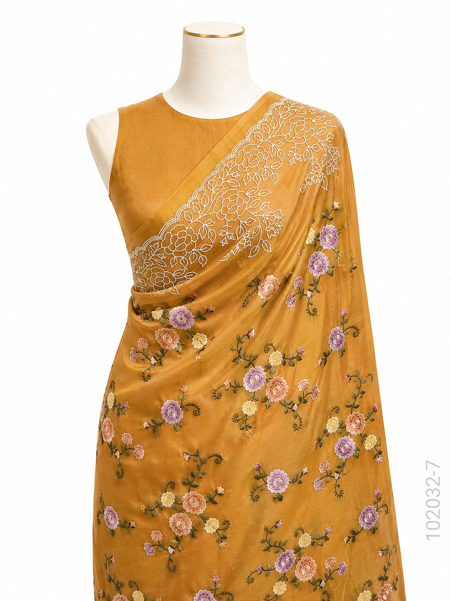 Kora Organza Embroidery Floral Work Banarasi Saree Bulk Export view 8