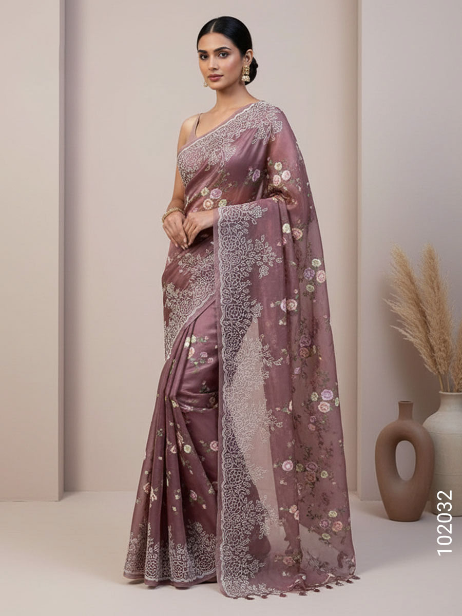 Kora Organza Embroidery Floral Work Banarasi Saree Bulk Export