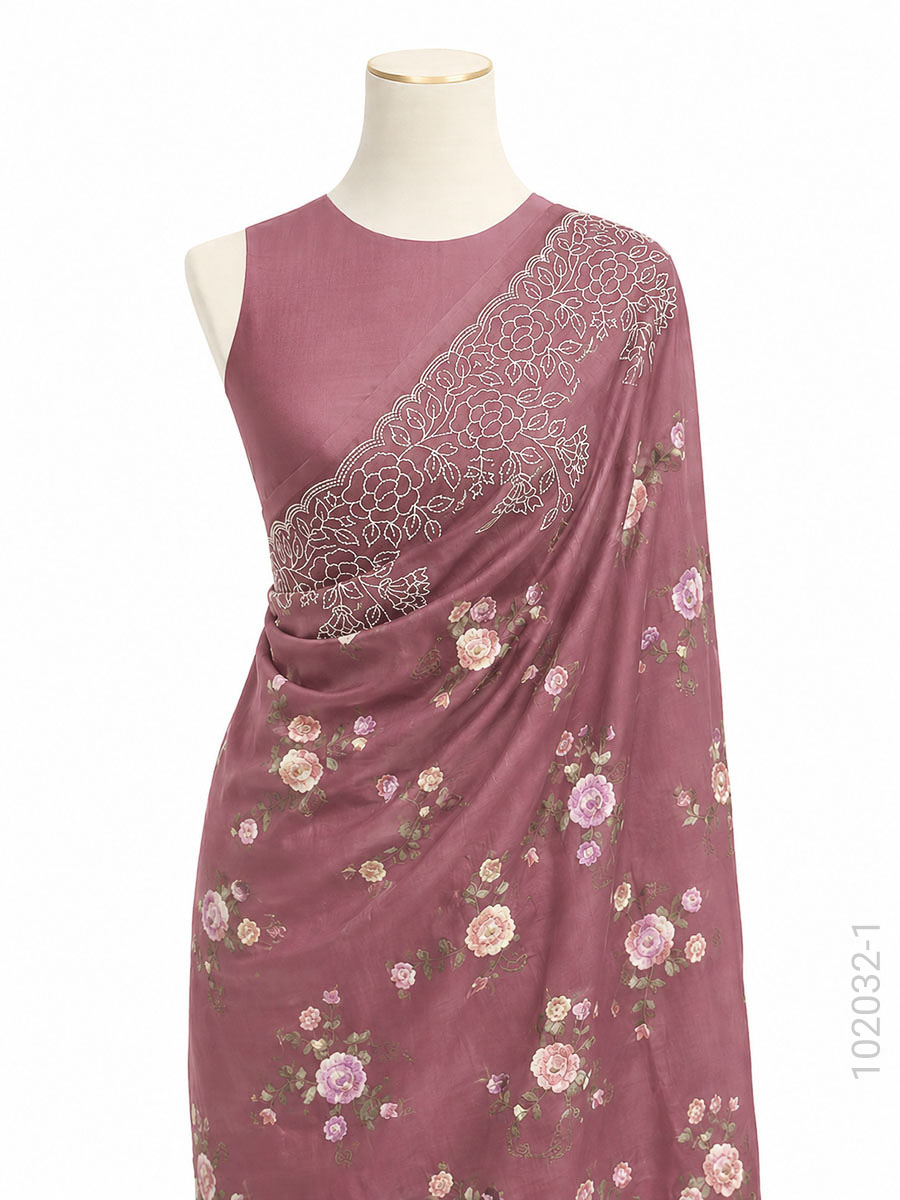 Kora Organza Embroidery Floral Work Banarasi Saree Bulk Export fabric close-up