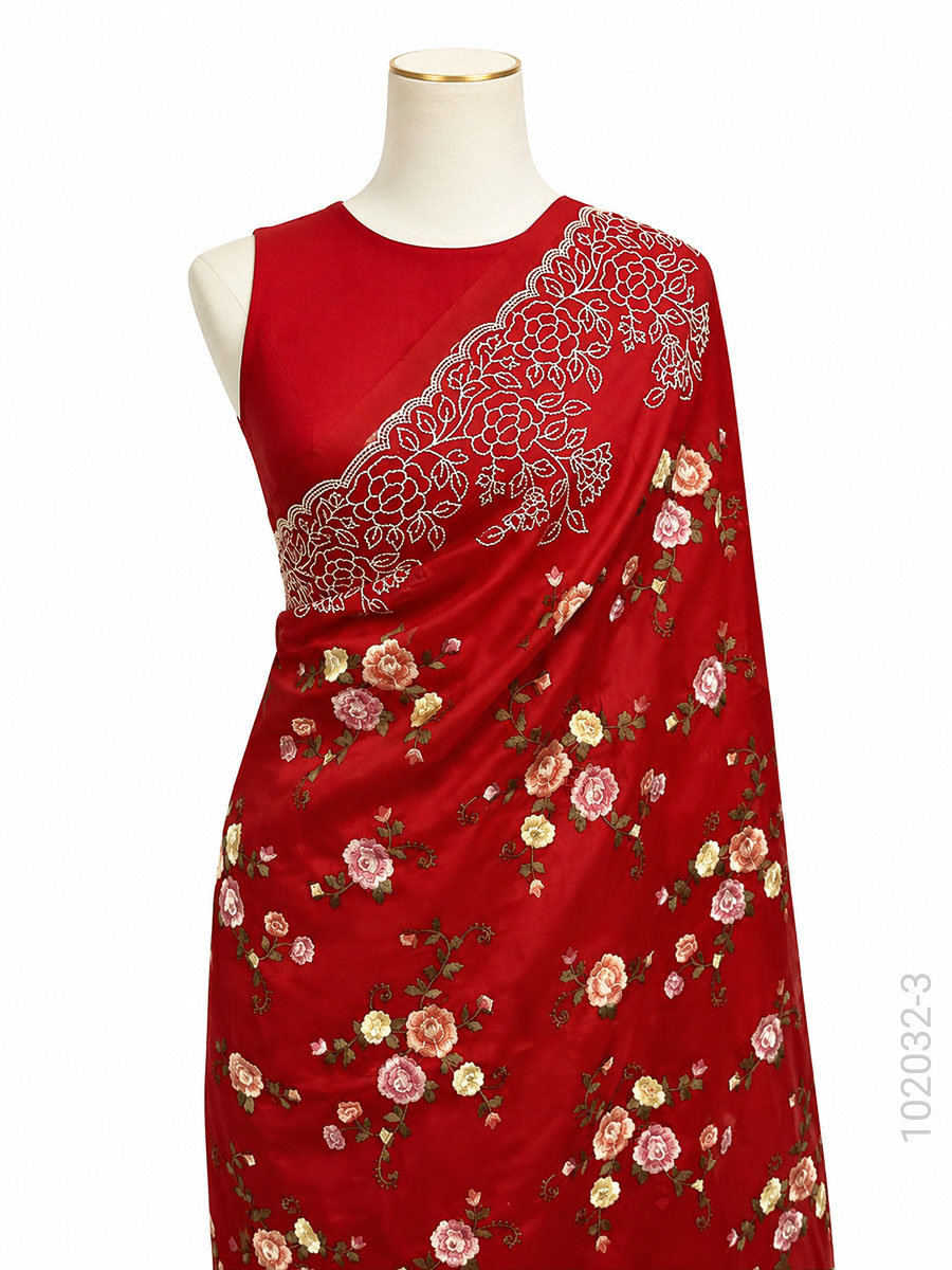 Kora Organza Embroidery Floral Work Banarasi Saree Bulk Export view 4