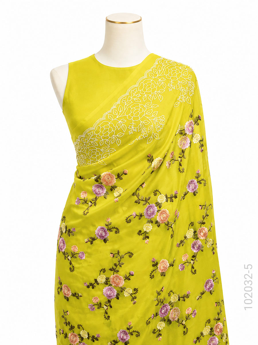 Kora Organza Embroidery Floral Work Banarasi Saree Bulk Export view 6